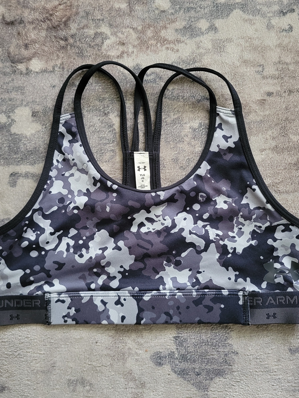 Under Armour Black/Gray Camo Girls Sports Bra Youth Large